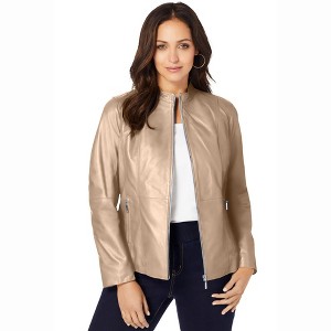 Jessica London Women's Plus Size Zip Front Leather Jacket - 1 of 4