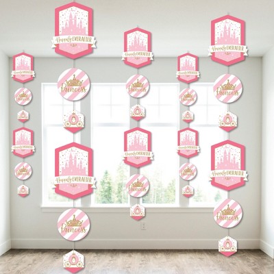 Big Dot of Happiness Little Princess Crown - Pink &Gold Baby Shower or Birthday Party DIY Dangler Backdrop - Hanging Vertical Decorations - 30 Pieces