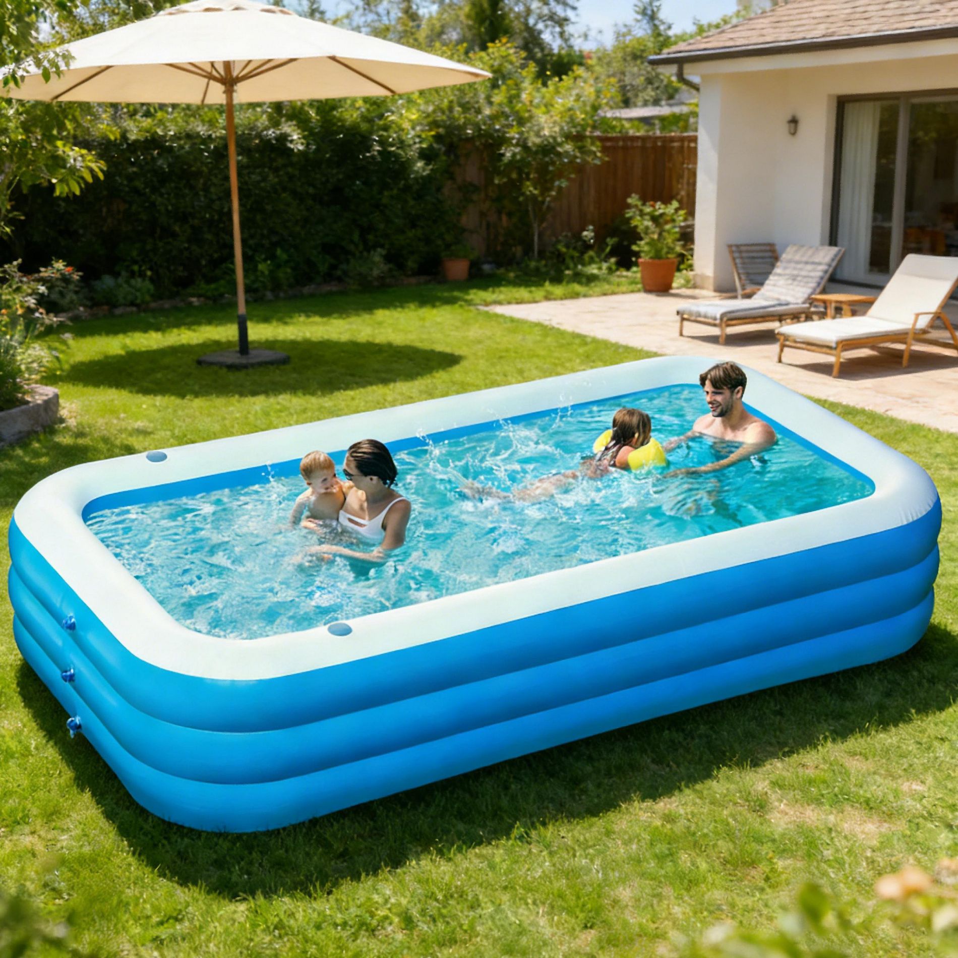 Joyfy Inflatable Swimming Pool with Seats, 120" x 72" x 22" Family-Sized Inflatable Pool, Blow Up Family Pool for Summer Water Party Fun, Blue