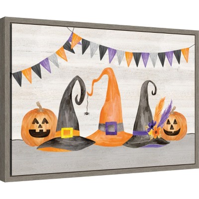 Halloween Witches and Pumpkins Earth Tone Canvas Print