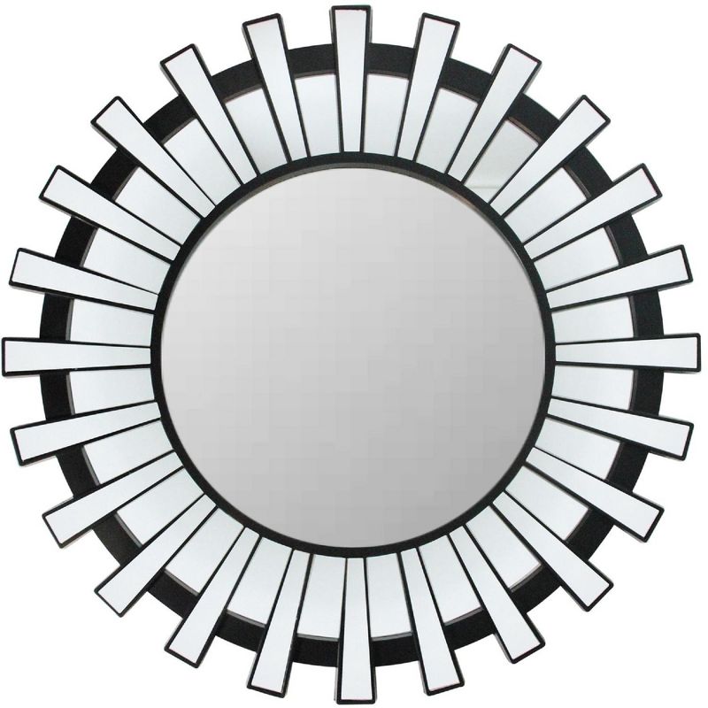 Northlight 25.5" Black Sunburst Round Wall Mounted Mirror, 1 of 4