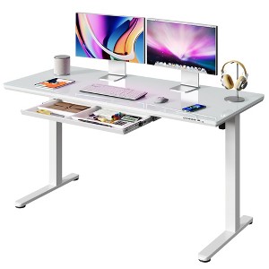 GALAXHERO 55 Inch Electric Standing Desk with Drawers, Whole-Piece Glass Adjustable Height Desk, Quick-Install Stand Up Desk - 1 of 4