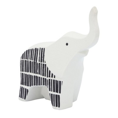 Sagebrook Home 7" Ceramic Elephant Sculpture - Contemporary White and Black Elephant Statue for Home or Office Decor - Elephant Lover Gift Idea