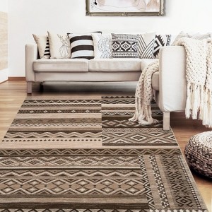 Washable Vintage Geometric Rug, Non-Slip Non-Shedding Carpet, Foldable Soft Floor Cover for Living Room Bedroom Dining Room Playroom, Brown 10*13ft - 1 of 4