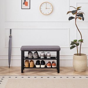 Hrinhom 31.5"W Shoe Storage Bench with Cushion, Shoe Shelf with Seat, Space-Saving - 1 of 4