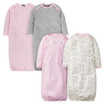 Gerber Baby Girls' Long Sleeve Gowns with Mitten Cuffs - 4-Pack