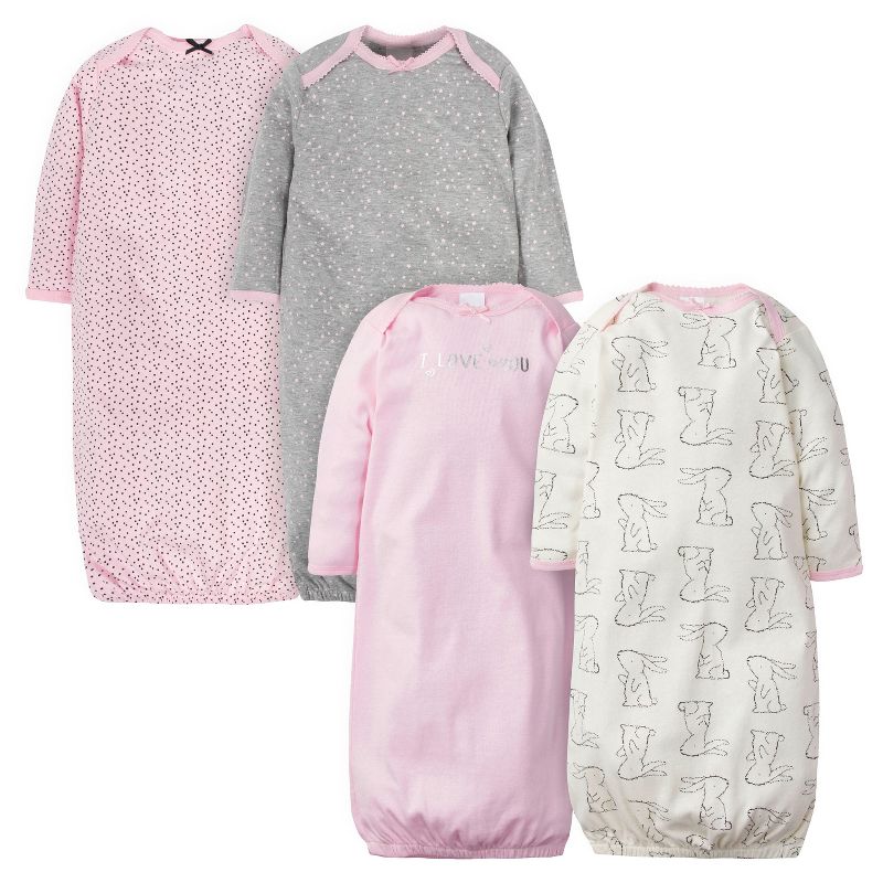 Gerber Baby Girls' Long Sleeve Gowns with Mitten Cuffs - 4-Pack, 1 of 9