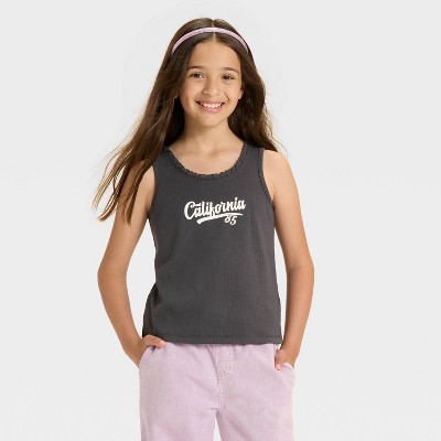 Girls' Pointelle Fitted Lace Trim Tank Top - Cat & Jack™