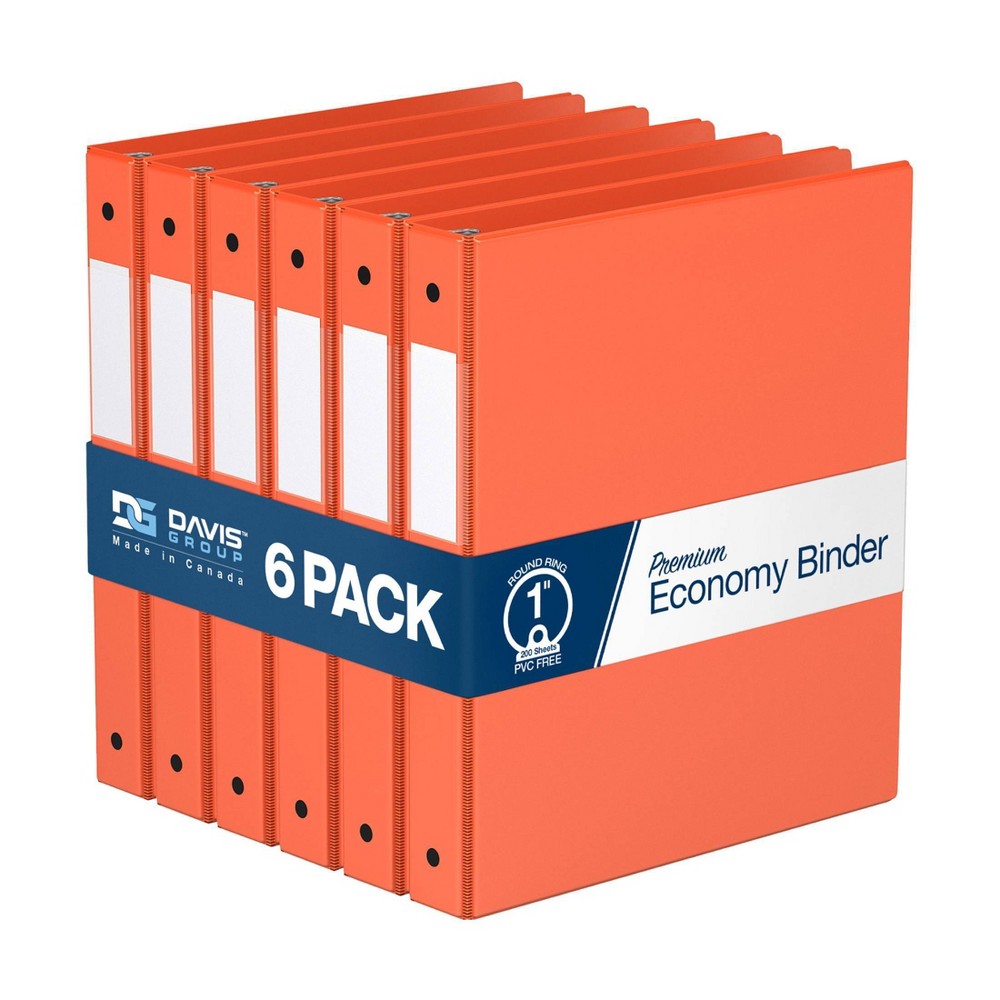Photos - File Folder / Lever Arch File Davis Group 6pk 1" Premium Economy Round Ring Binder Orange