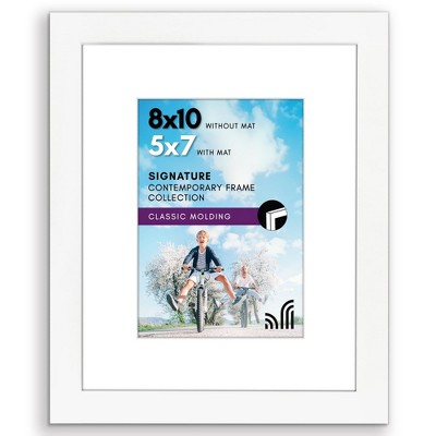 Americanflat 8x10 White Picture Frame | Displays 5x7 Inch Pictures with Mat or 8x10 Inch Pictures Without Mat. Shatter-Resistant Glass.