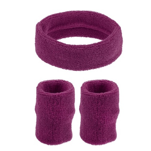 Unique Bargains Stretchy Cotton Blend Sweat Absorbing Sport Headband  Wristband Purple Red 3 Pcs : Target