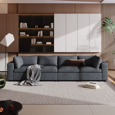 Cailyn 4pcs Sectional Sofa Sleeper Couch with USB Charge Ports, Wireless Charging and Bluetooth Speaker in Arm, Indoor Furniture - Maison Boucle