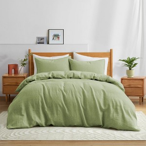 Peace Nest Linen Cotton Blend Duvet Cover Set, Durable, Breathable & Moisture-Wicking, 3 Piece Bedding Set with Pillow Shams - 1 of 4