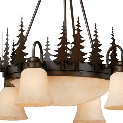 Yosemite Rustic Bronze Tree Silhouette Chandelier with Amber Flake Glass