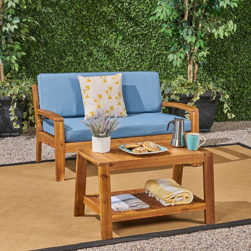 Grenada 2pc Acacia Wood Patio Chat Set - Christopher Knight Home, 1 of 11