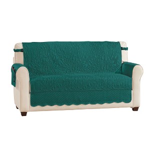 Collections Etc Quilted Textured Leaf Pattern Scalloped Edge Furniture Cover with Side Pockets - 1 of 4