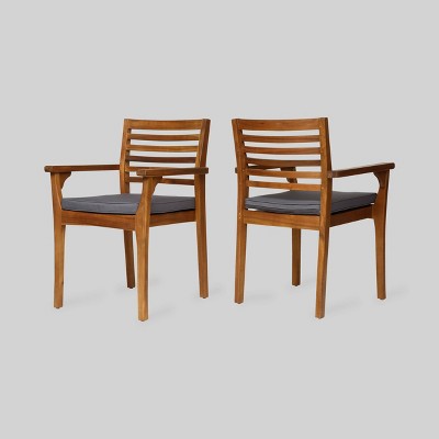 Emerson 2pk Acacia Wood Patio Dining Chair - Teak/Dark Gray - Christopher Knight Home