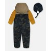 Deux par Deux Boy Baby Printed Mid-Season One-Piece Outerwear with Hat Beige Animals on Black Background - 3 of 4