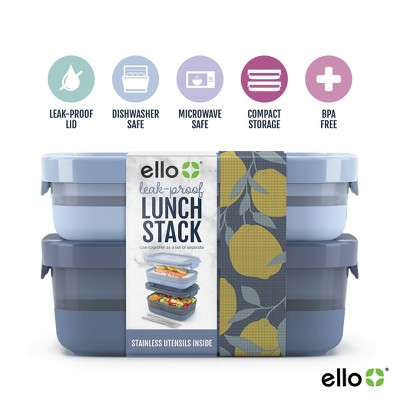Ello 2-Pack Blue and Gray Plastic Bento Box