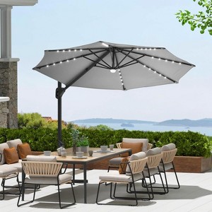 10FT Cantilever Patio Umbrella with LED Lights, 360° Rotating Offset Sun Shade, Windproof Outdoor Umbrella with Base for Garden, Deck, Pool - 1 of 4