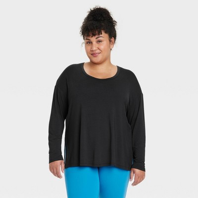 Women's Legging Friendly Side Slit Long Sleeve Top - All In Motion™ Black 3X