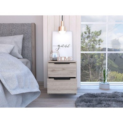 Vynxaria Modern Nightstand: 19" H with Two Drawers in Elegant Light Gray