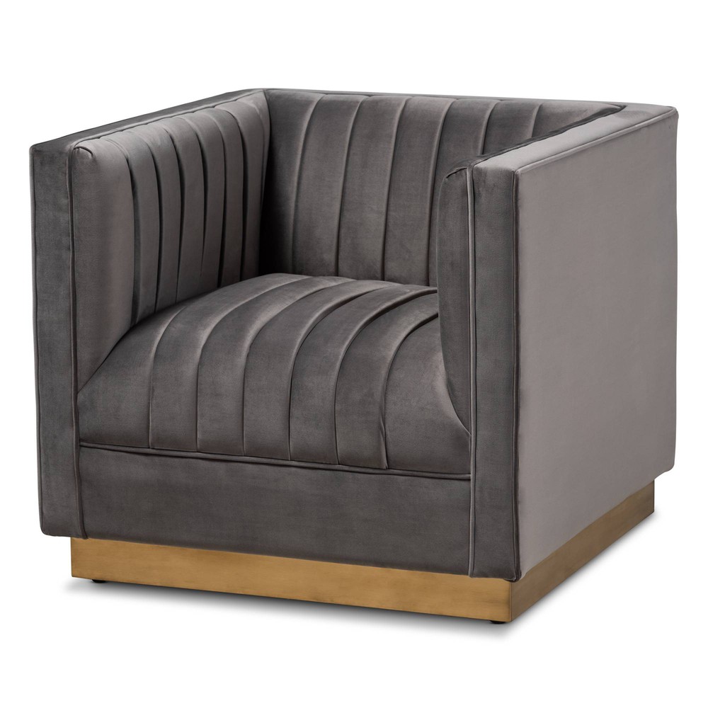 Photos - Chair Aveline Velvet Upholstered  Gray/Gold - Baxton Studio