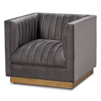 Aveline Velvet Upholstered Chair Gray/Gold - Baxton Studio