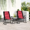 Outsunny 3 Piece Outdoor Patio Furniture Set with Glass Coffee Table & 2 Folding Padded Rocking Chairs, Bistro Style for Porch, Camping, Balcony, Red - 2 of 4