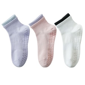 Anna-Kaci Women's 3-Pair Set Short Ankle Grip Socks with Ribbed Cuffs Cushioned Soles and Anti-Slip Bottom for Walking or Yoga - 1 of 4