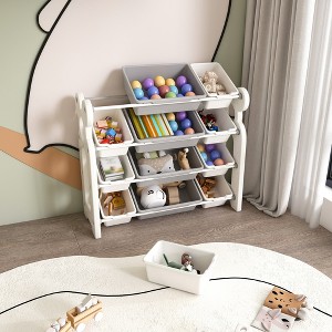 Whisen Kids Toy Storage Organizer, Toy Organizer, Kids Bookshelf with 2 Tier Bookshelf, Toy Storage with 12 Toy Bins - 1 of 4