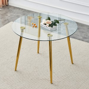 Anybear Glass Tabletop Circular Dining Table with Gold Plated Metal Legs - 1 of 4