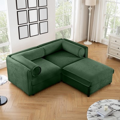 CAVINAS Modern Sectional Sofa with 2 Seats and 1 Ottoman,Convertible Modular Couch with Under-Sofa Storage,Couch for Living Room,2x Corner,Green