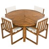 Acacia Wood Outdoor Dining Set - Patio Furniture Set with 4 Armchairs, Table & Umbrella Hole, Beige Cushion-- Frevyn - 2 of 4