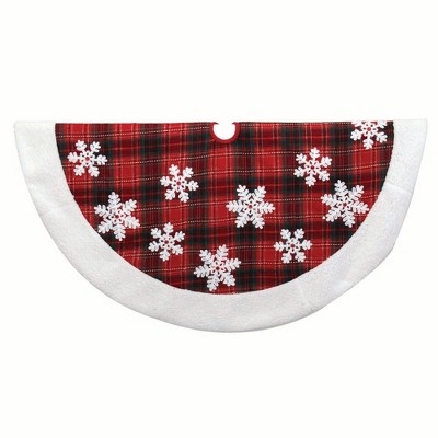 Kurt Adler 48" Plaid with White Snowflake Design Treeskirt