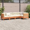 vidaXL 5 Piece Patio Sofa Set with Cushions Wax Brown Solid Wood Pine - Wax Brown - 3 of 4