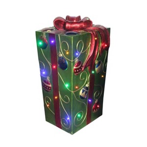 Season's Designs 2.5 ft Christmas Gift Box with Red Bow 31 LED Multicolored Lights, Indoor/Outdoor Use, Polyresin Decoration - 1 of 1