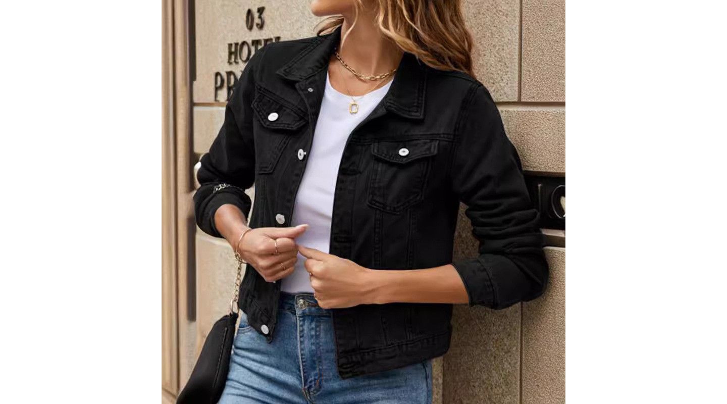 Женская куртка YesFashion Women Denim Jacket Cropped Button Down Outerwear for travel daily and weekend occasions, Black, цвет: Джинсовый — фото 1