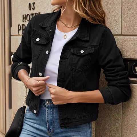 Женская куртка YesFashion Women Denim Jacket Cropped Button Down Outerwear for travel daily and weekend occasions, Black, XX Large, цвет: Джинсовый