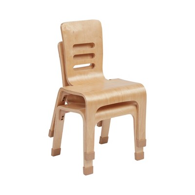 Natural Birch Plywood Stackable Kids Chair, 12in Seat Height, 2-Pack