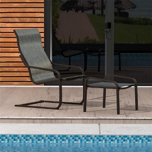 GlasFlength Patio Seating Sets Outdoor Bistro Set of 2 C Spring Motion Chair with Ottoman Quick Dry Textile, Gray, 24"*17.7"*37.6" - 1 of 4