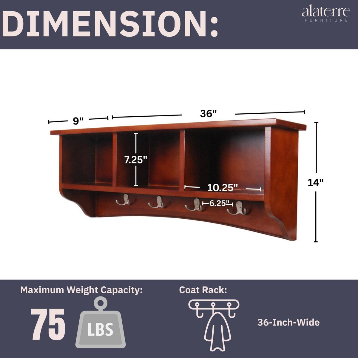 Shaker Cottage Coat Hooks with Storage - Alaterre Furniture - thumbnail 9