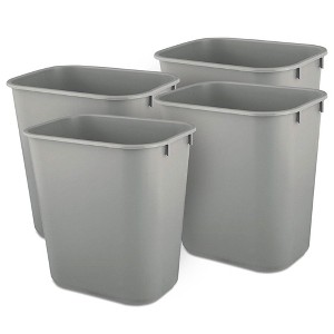 Rubbermaid Deskside Wastebasket, Plastic Trash Can, 3.5 Gallon, Gray, 4 Pack - 1 of 3