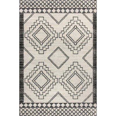 Moroccan Geometric 8' x 10' Black and Cream Reversible Area Rug