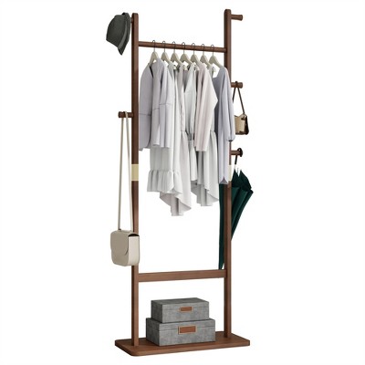 Freestanding Coat Rack, Wood Coat Tree with 5 Hook, Entryway Clothes Racks for Hanging Coats Suits Jacket, Coat Rack Standing For Bedroom Office