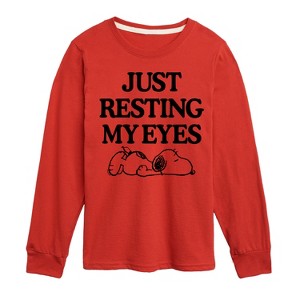 Boys' - Peanuts - Resting My Eyes Snoopy Long Sleeve Graphic T-Shirt - 1 of 4