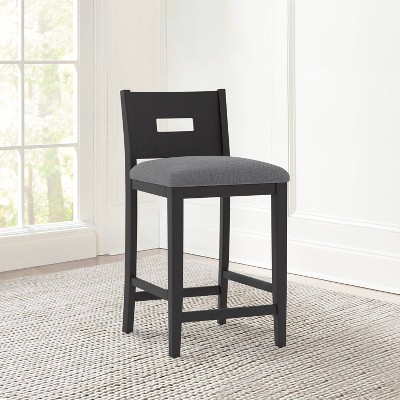 Allbritton Keyhole Black Wood Counter Height Stool with Dove Gray Seat