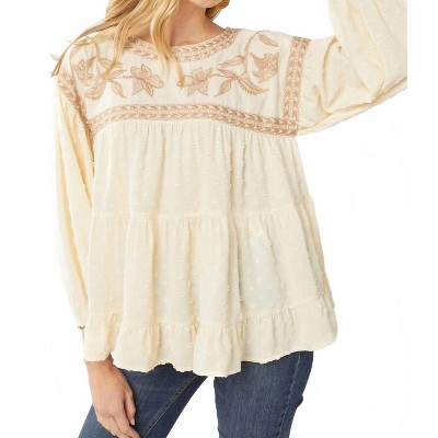 Women's Embroidered Swiss Dot Blouse - entro