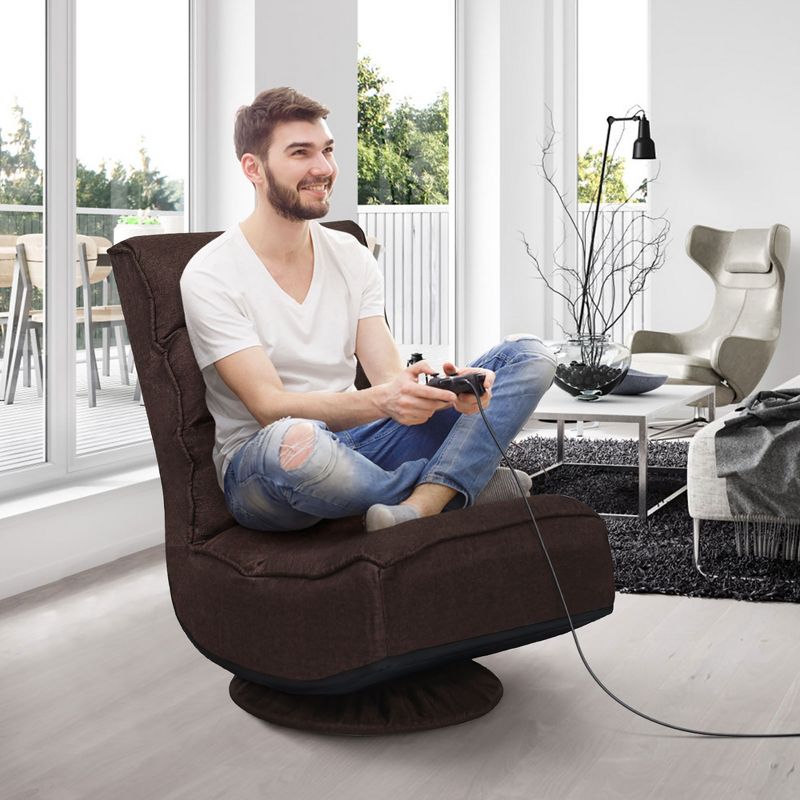 Costway Gaming Chair Fabric 5-Position Folding Lazy Sofa 360 Degree Swivel Grey\ Black\Coffee, 3 of 11