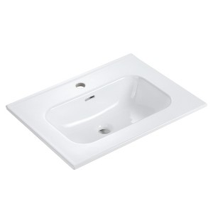 Vynxaria 24.01"L x 18.3"W Single-Hole Ceramic Bathroom Sink Vanity Top Basin Gloss White - 1 of 4